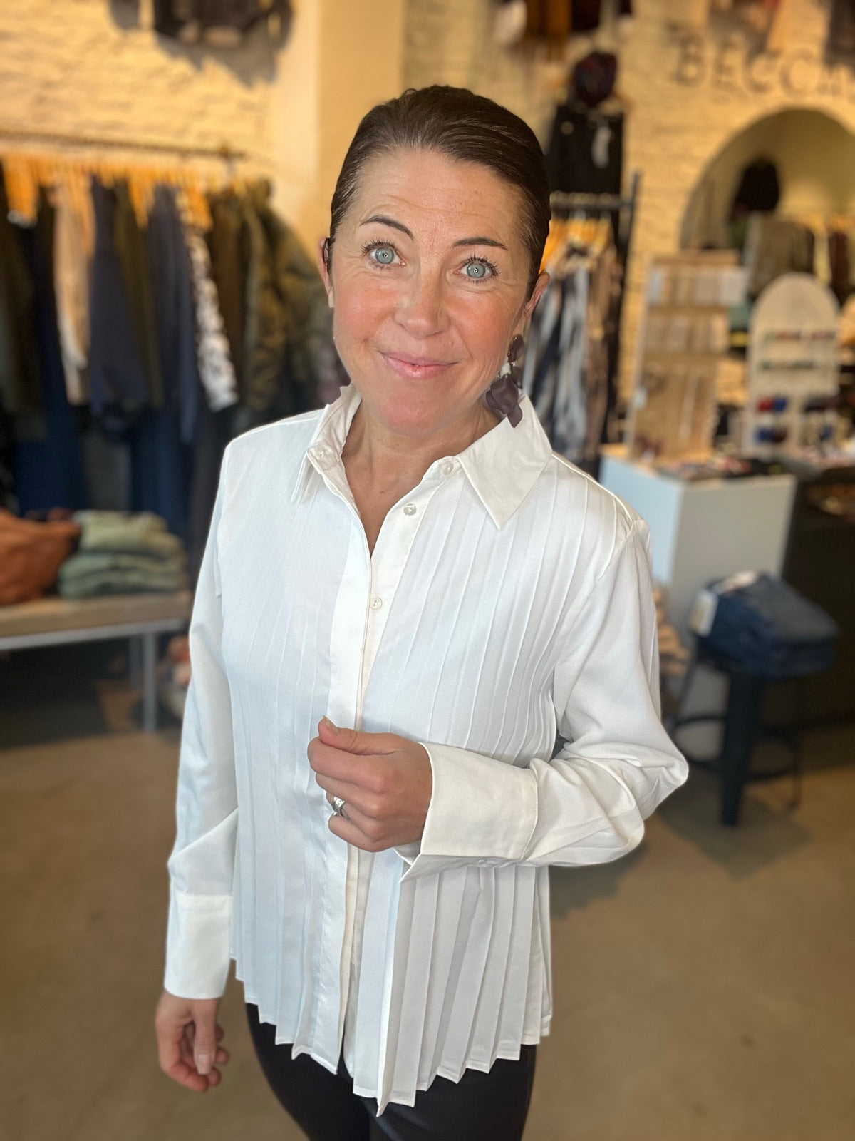 Frida Pleat Shirt  Winter White