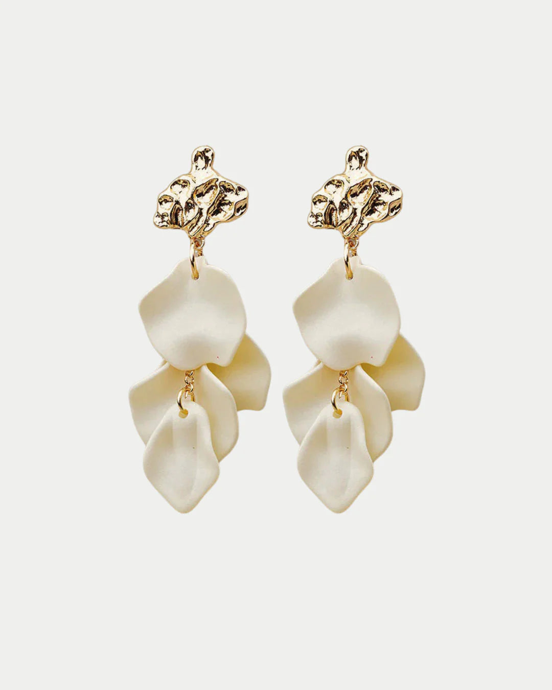 Hammered Leaf Earrings Pearl White