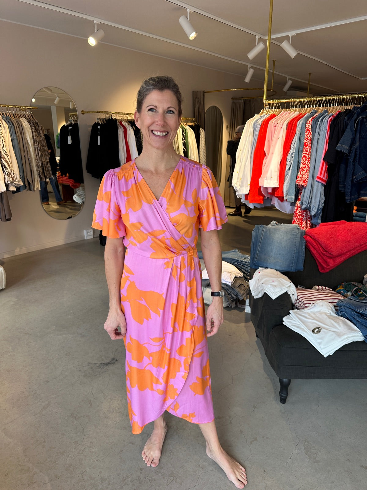 Vinakita V Neck Wrap Midi Dress Lilac Chiffon Oranger Flower