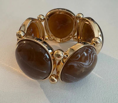 Vala Elastic Bracelet Gold w Brown