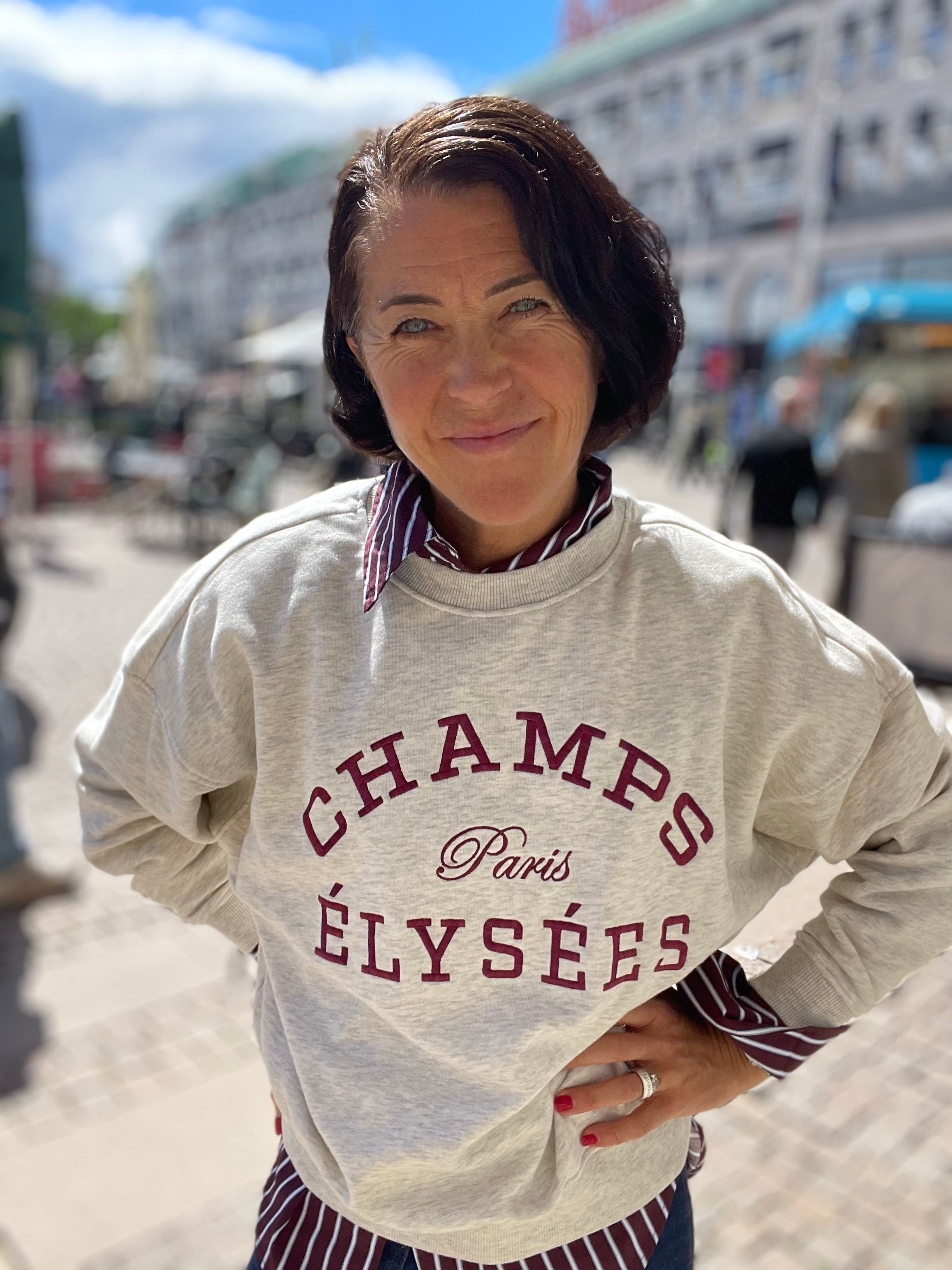 Jdymesa Life Long Sleeve O Nk Emb Sweat Oatmeal Champs Cabernet Emb