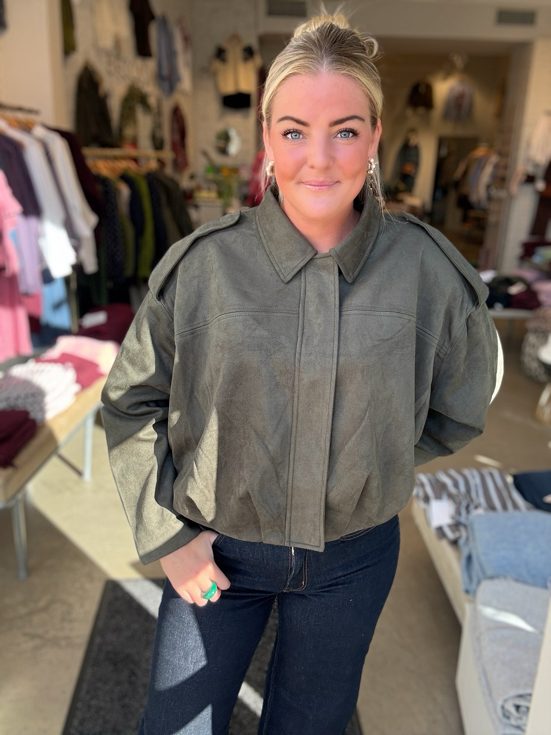 Jdynia Faux Suede Bat Jacket Thyme