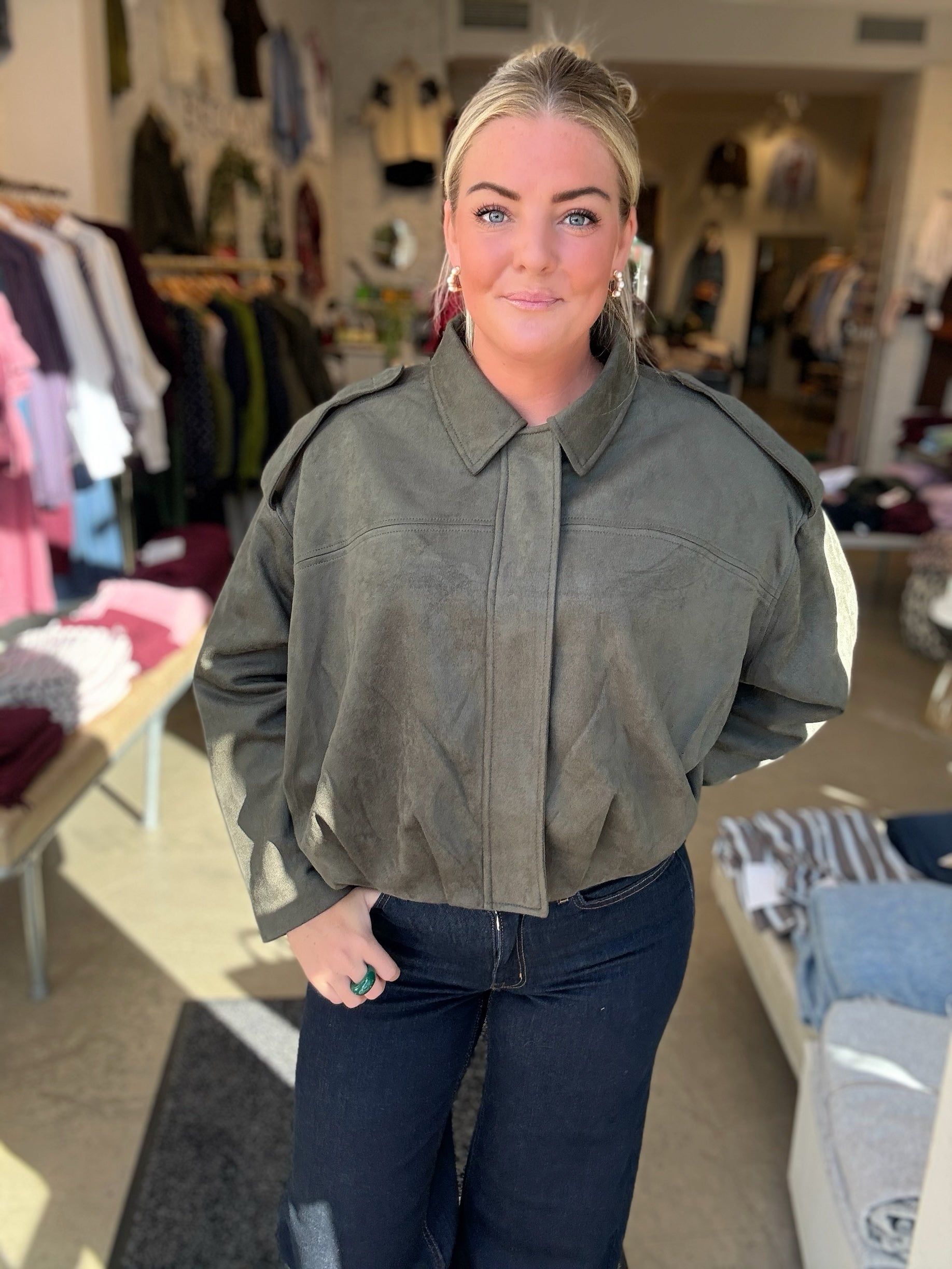 Jdynia Faux Suede Bat Jacket Thyme