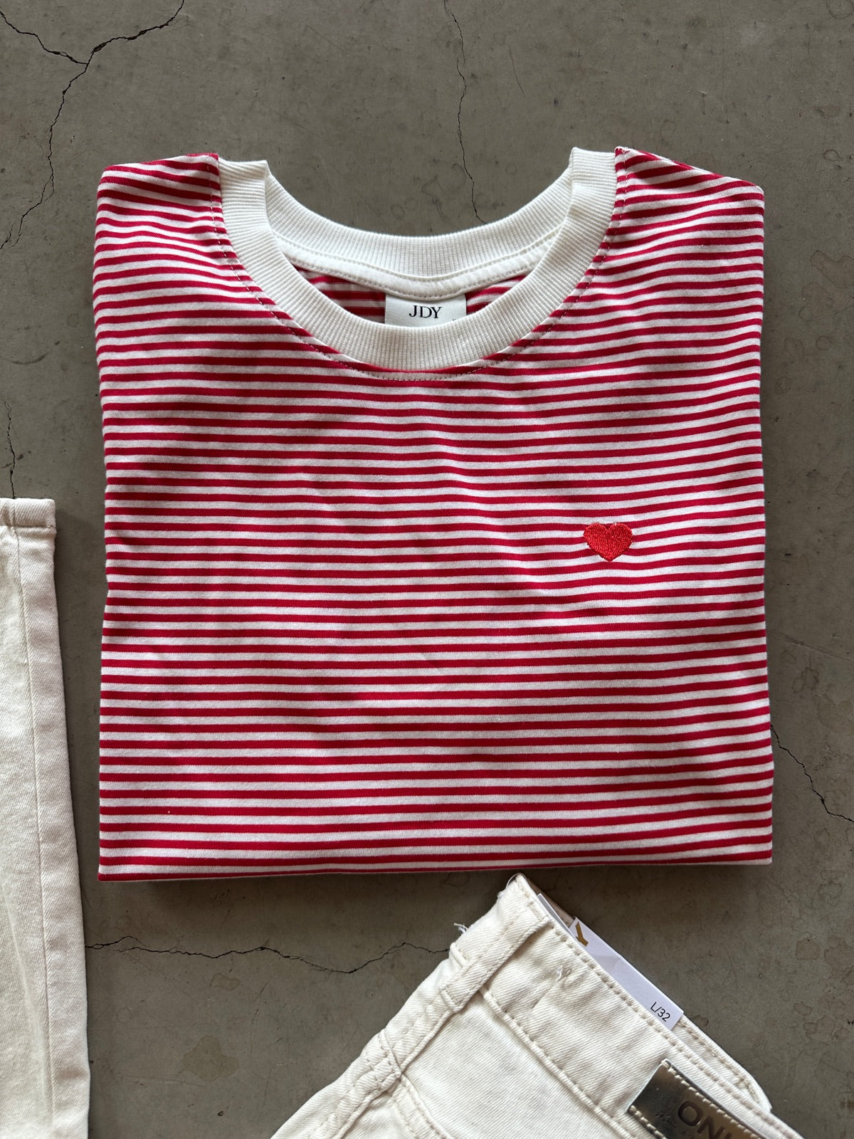 Jdypisa Short Sleeve Print Top Cloud Dancer Ski Patrol Stripes Bs Heart