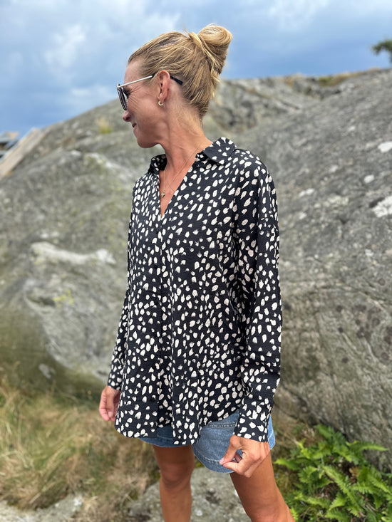 Jdytroya Life Long Sleeve Shirt Dia Black  Silver Lining Dot