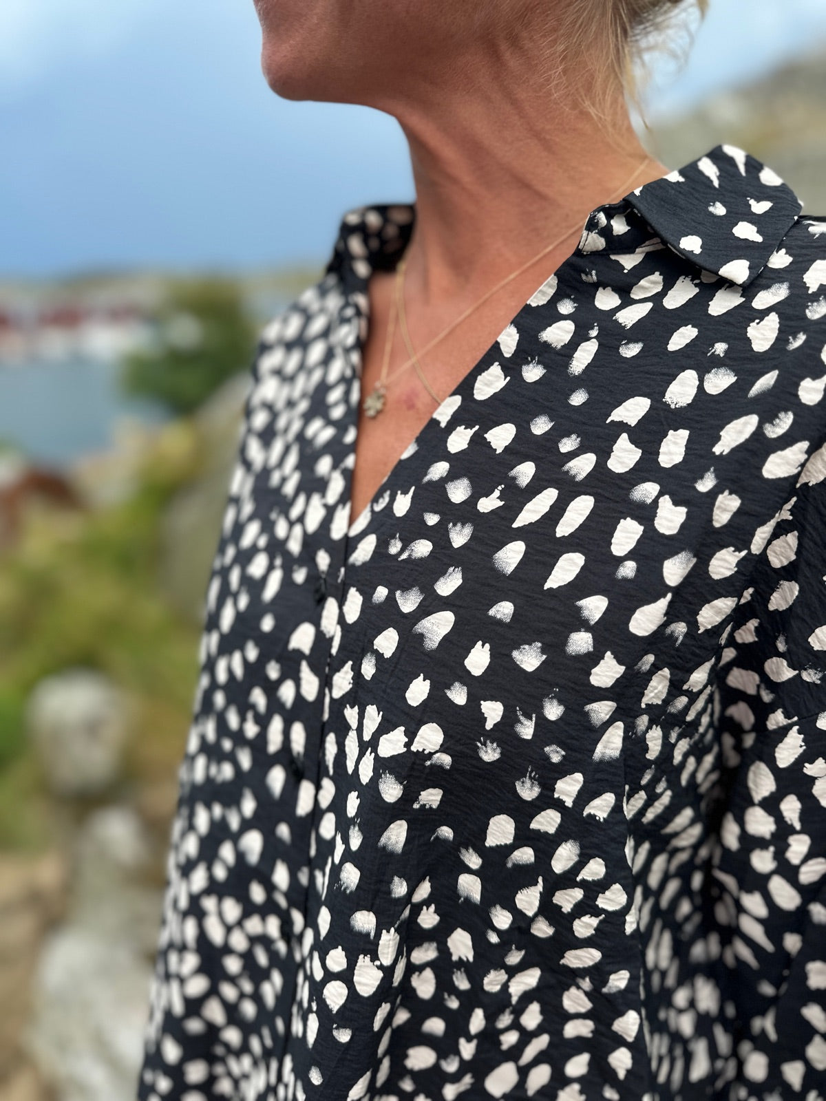 Jdytroya Life Long Sleeve Shirt Dia Black  Silver Lining Dot