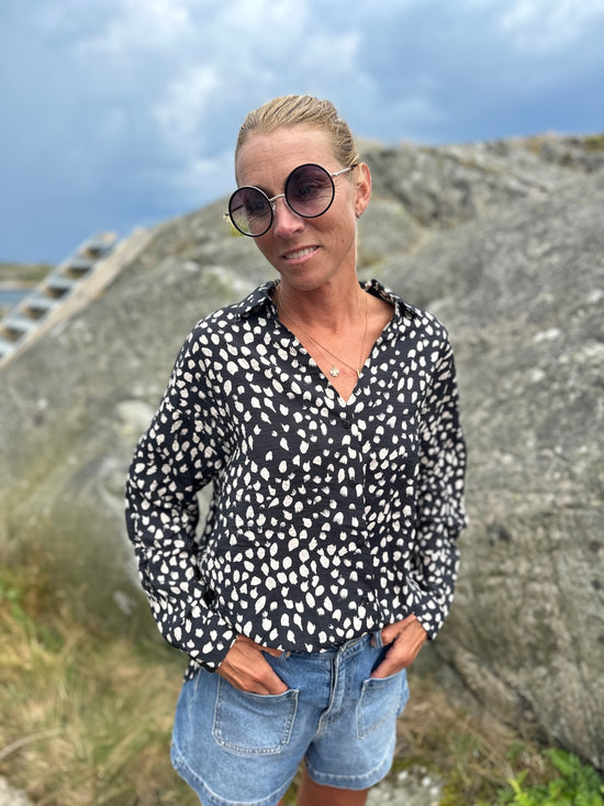 Jdytroya Life Long Sleeve Shirt Dia Black  Silver Lining Dot