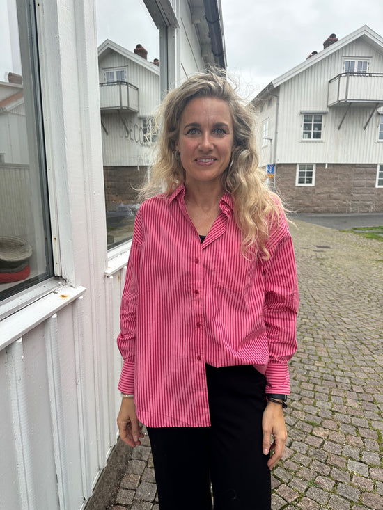 Jxjamie Long Sleeve Relaxed Poplin Shirt Cerise Stripe