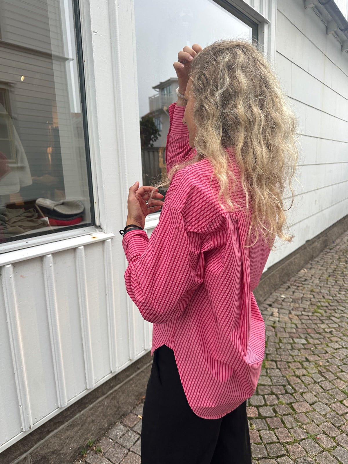 Jxjamie Long Sleeve Relaxed Poplin Shirt Cerise Stripe