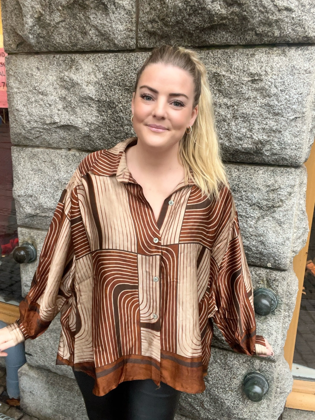 Lux Satin Shirt Camel