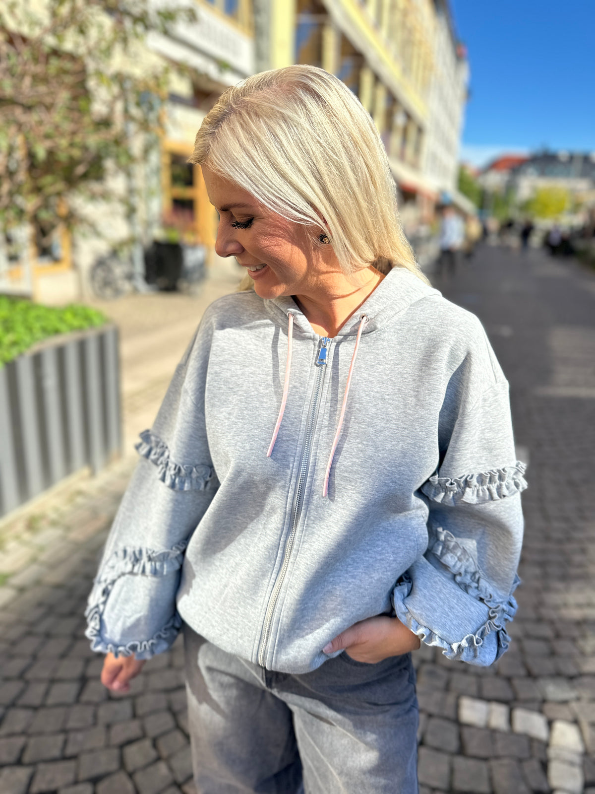 Nusabby Zipper Hoodie Medium Grey Mel