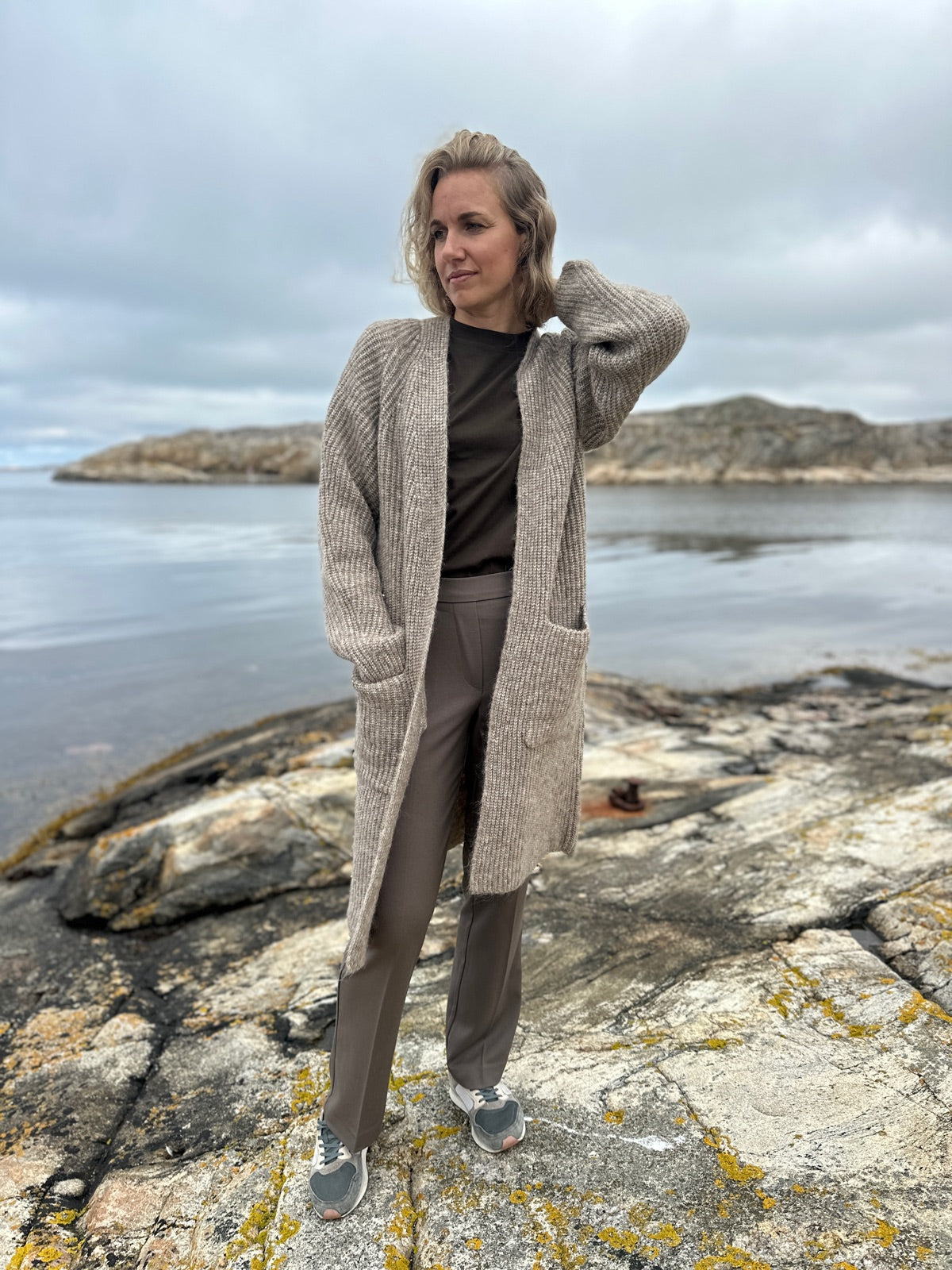 Nuzindi Long Cardigan Fossil Melange