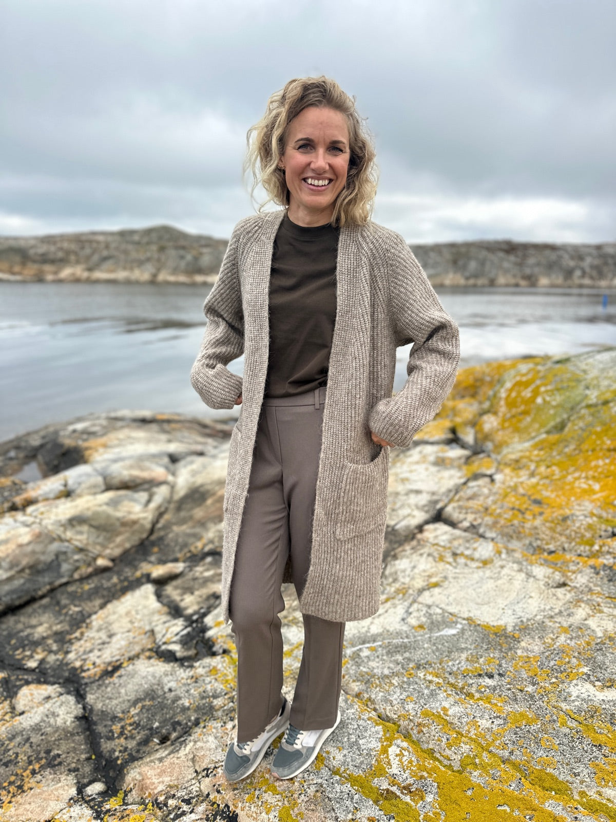 Nuzindi Long Cardigan Fossil Melange