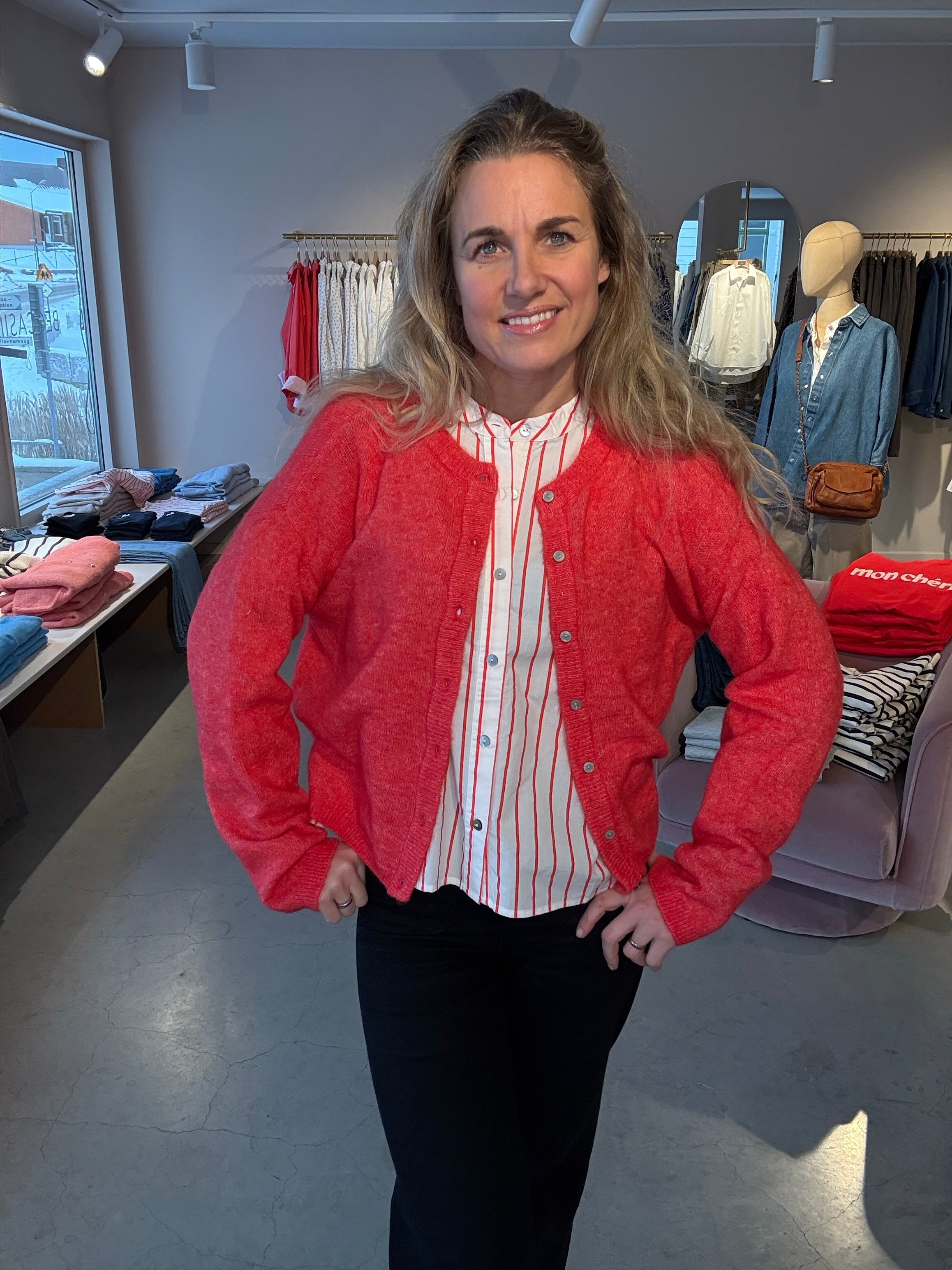 Objagate Long Sleeve Re Knit Cardigan Poinsettia Melange