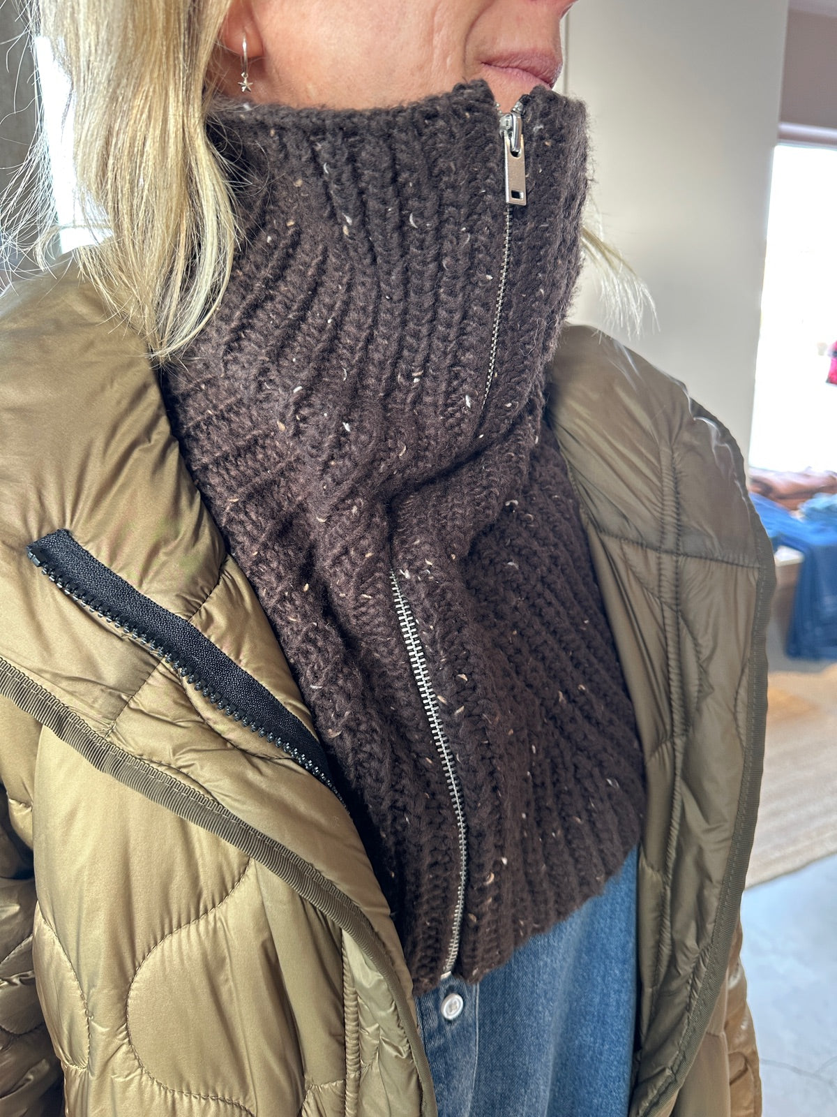 Objannie Knit Neck Warmer Seal Brown White  Black  Hummus