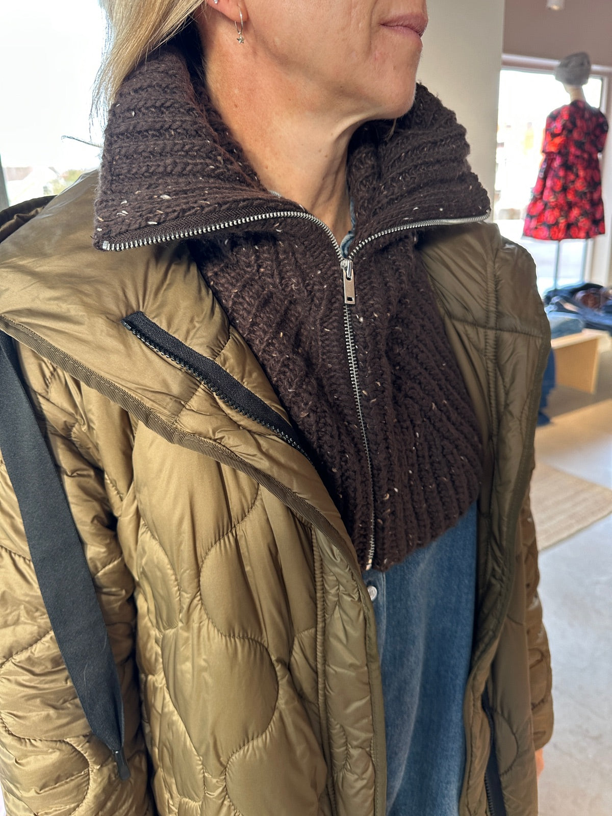 Objannie Knit Neck Warmer Seal Brown White  Black  Hummus