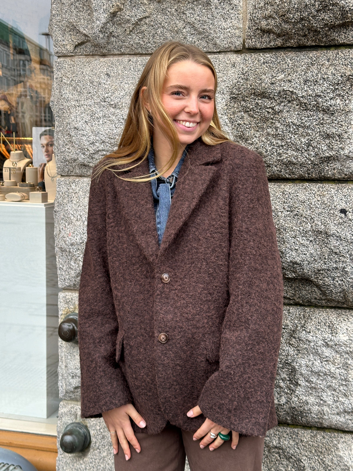 Objcelina Long Sleeve Lo Jacket Seal Brown Black Melange
