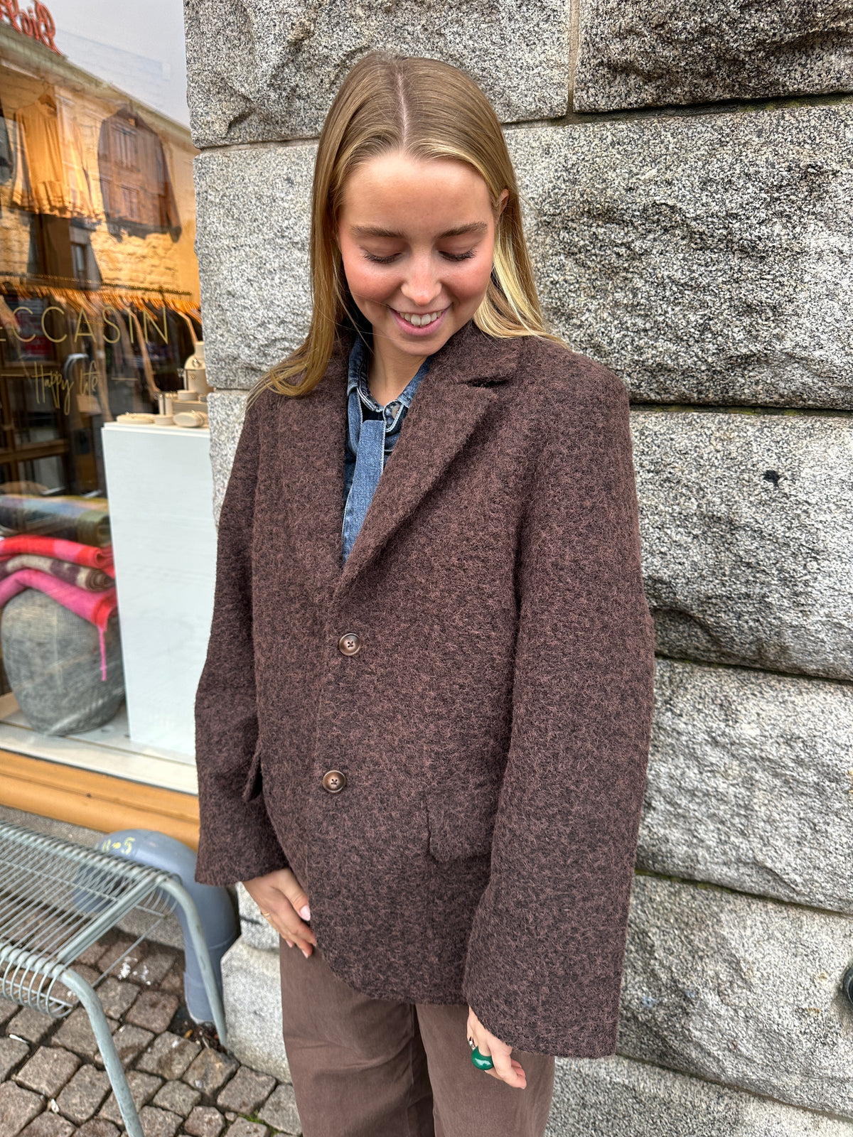 Objcelina Long Sleeve Lo Jacket Seal Brown Black Melange