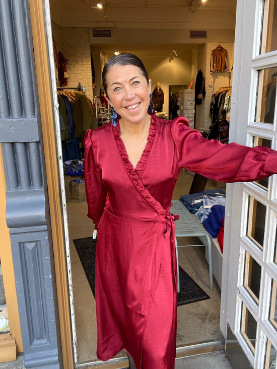 Objchilli Long Sleeve Wrap Dress Karanda Red