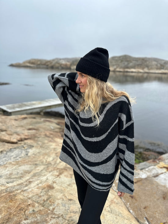 Objdiana Lo Long Sleeve Knit Pullover Medium Grey Melange Zebra Black