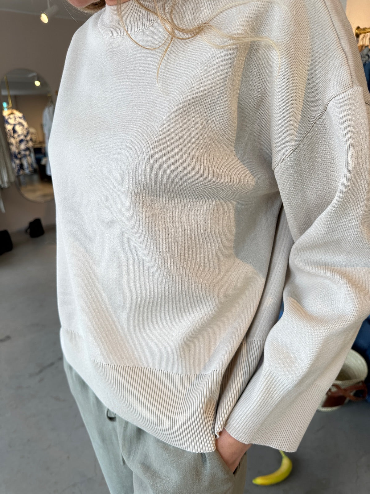 Objelly Long Sleeve Oz O Neck Knit Sandshell Col