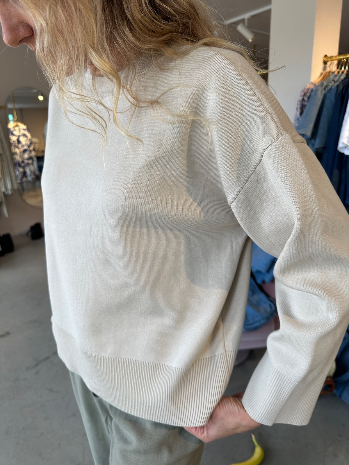 Objelly Long Sleeve Oz O Neck Knit Sandshell Col