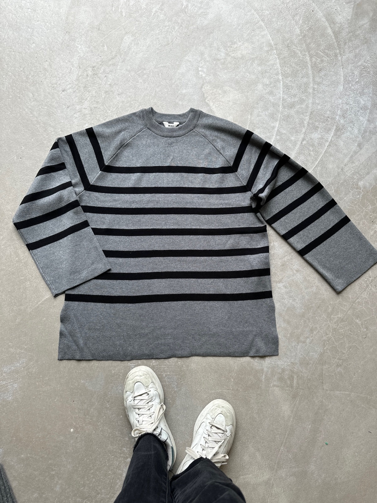 Objester Long Sleeve Knit Top Medium Grey Melange Black