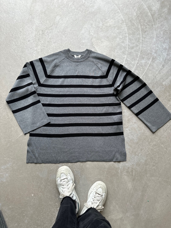 Objester Long Sleeve Knit Top Medium Grey Melange Black