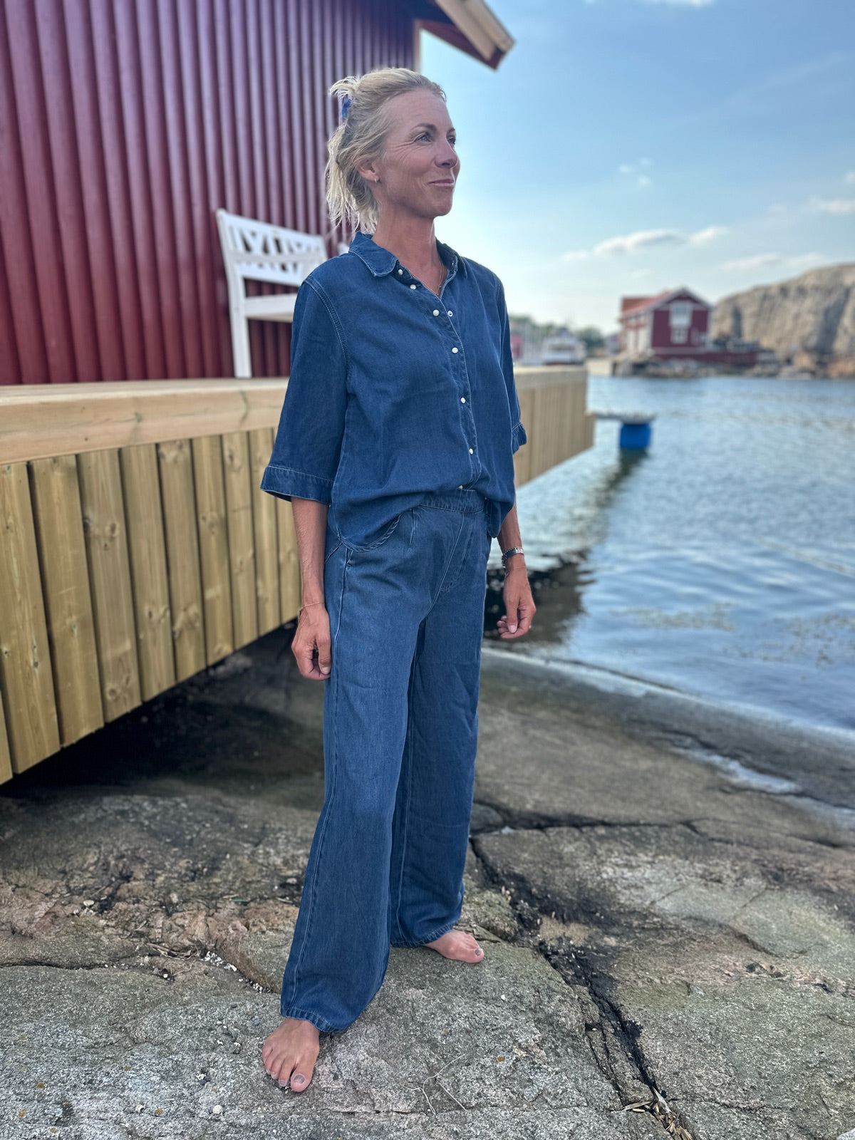 Objframe Lisa Wide Pant Dark Blue Denim Rinse Wash