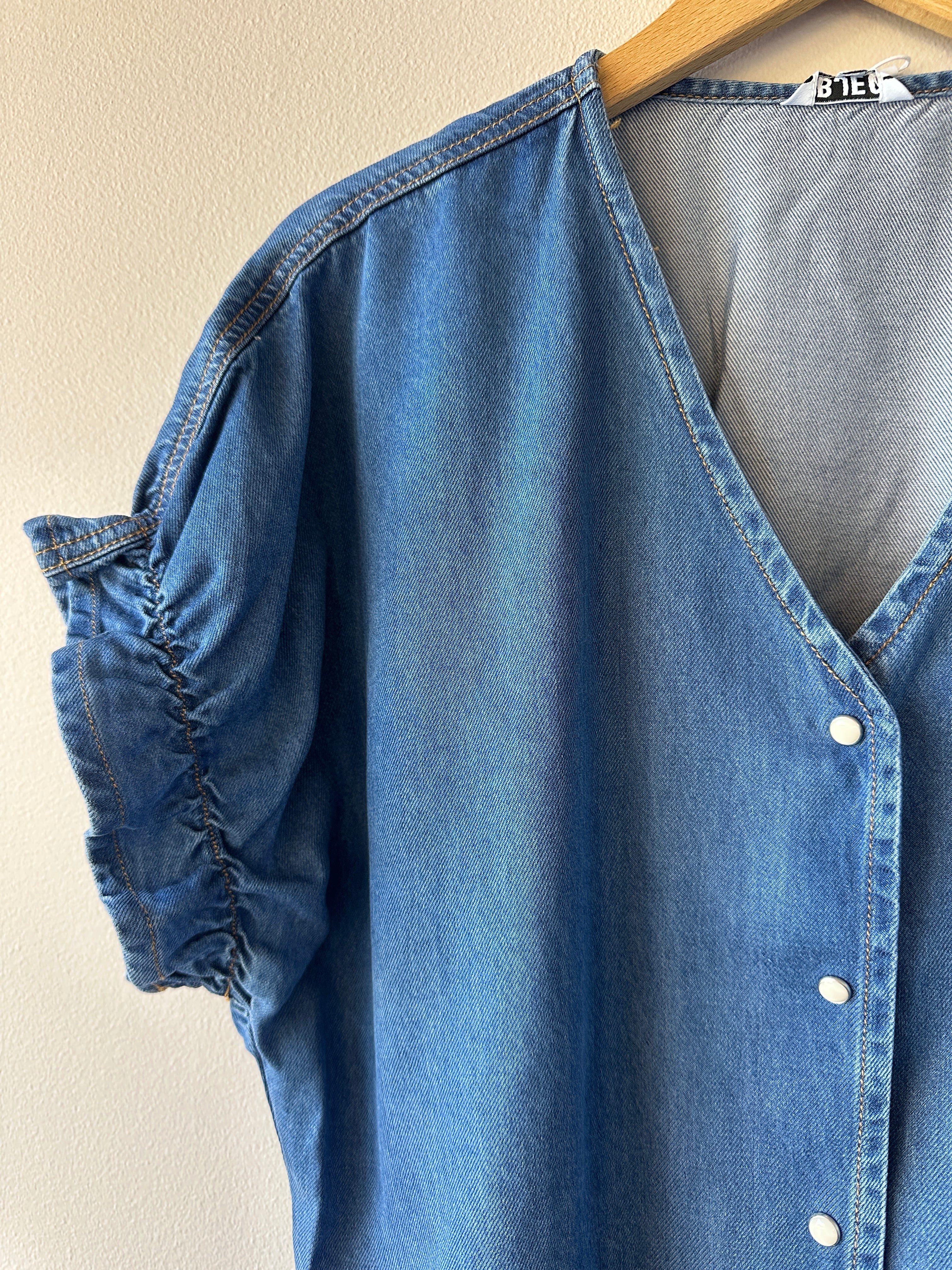 Objframe V Neck Top Medium Blue Denim