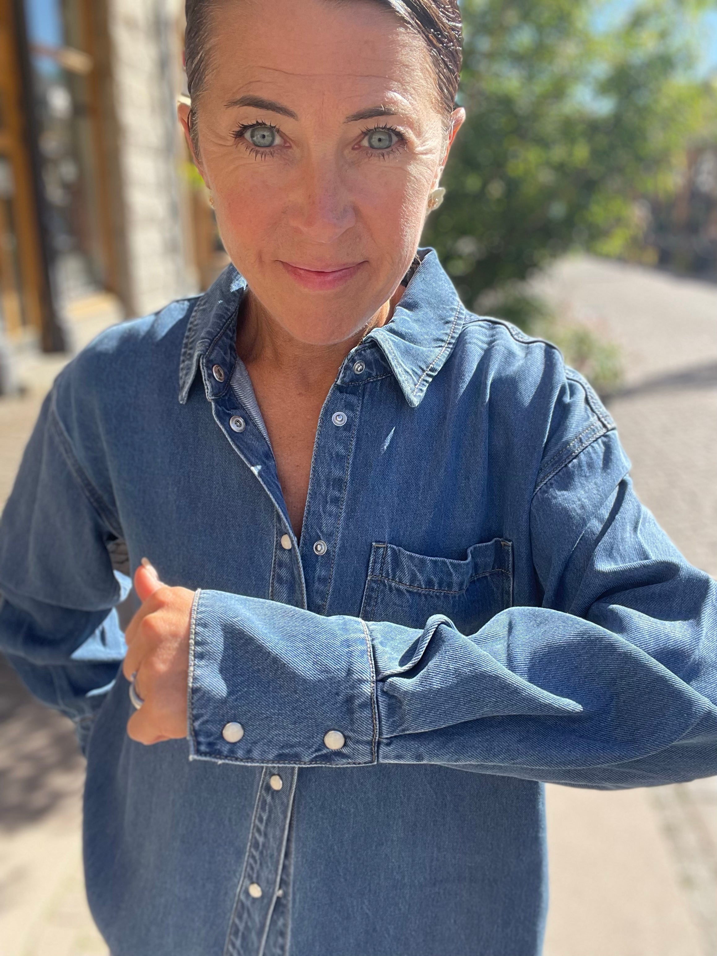 Objframe Zila Long Sleeve Re Shirt Medium Blue Denim