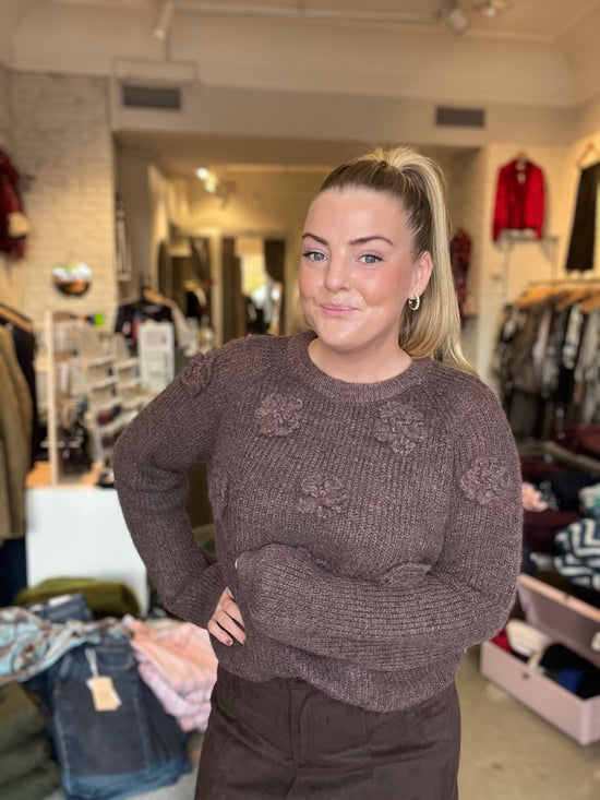 Objgitta Long Sleeve Re Knit Pullover Seal Brown Melange