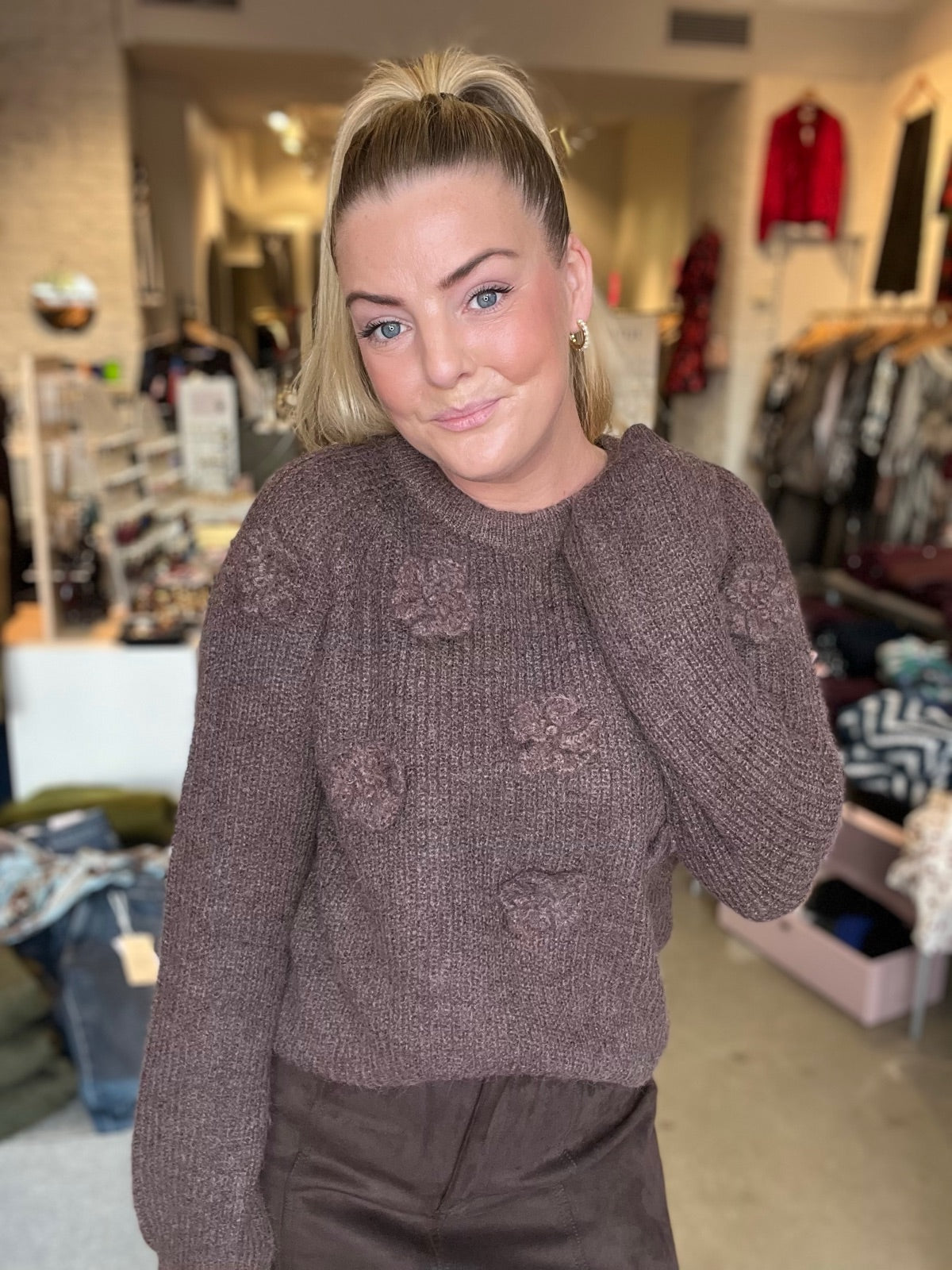 Objgitta Long Sleeve Re Knit Pullover Seal Brown Melange