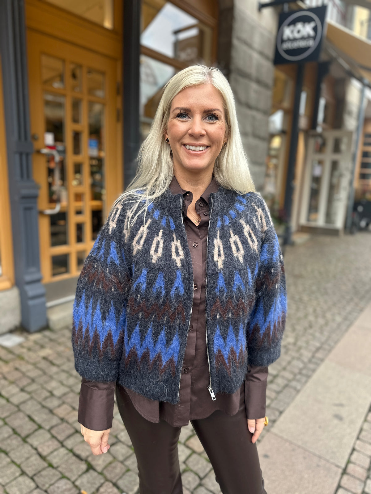 Objjaade Diana Short Sleeve Re Knit Cardigan Sky Captain Multi Combination