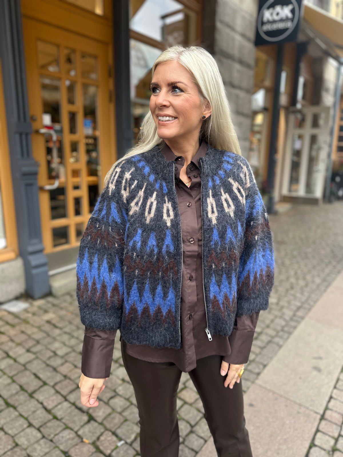Objjaade Diana Short Sleeve Re Knit Cardigan Sky Captain Multi Combination