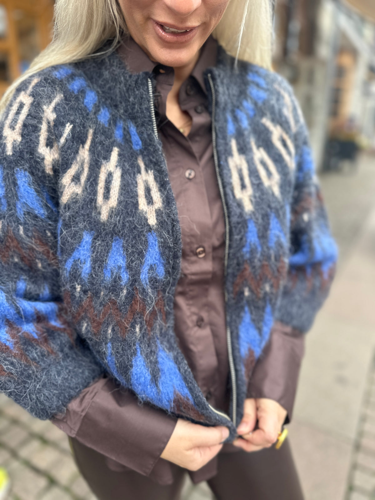 Objjaade Diana Short Sleeve Re Knit Cardigan Sky Captain Multi Combination