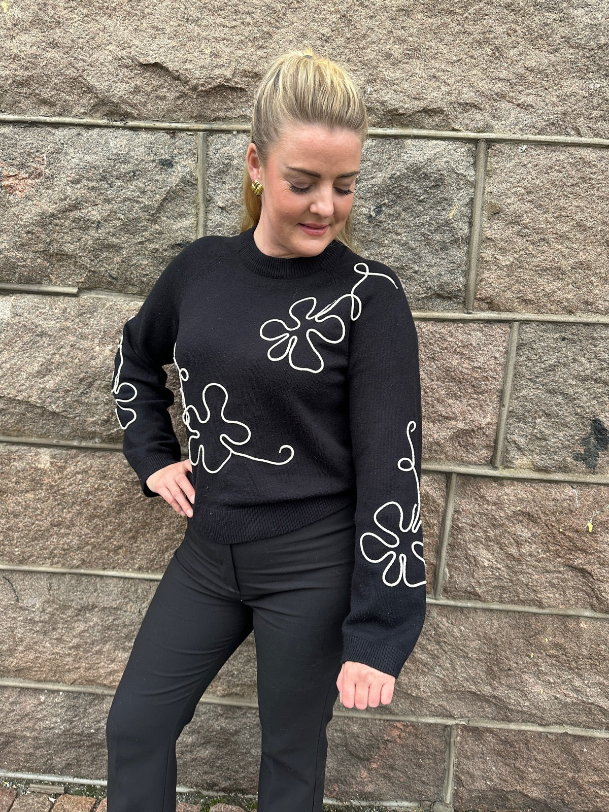 Objlaney Rubin Long Sleeve Pullover Black Sandshell New Floral