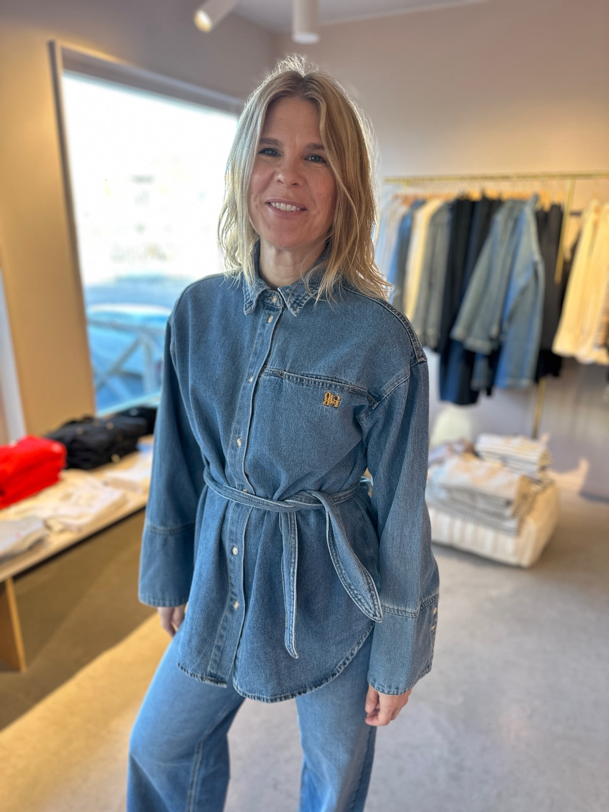 Objneel Lo Long Sleeve Denim Shirt Medium Blue Denim