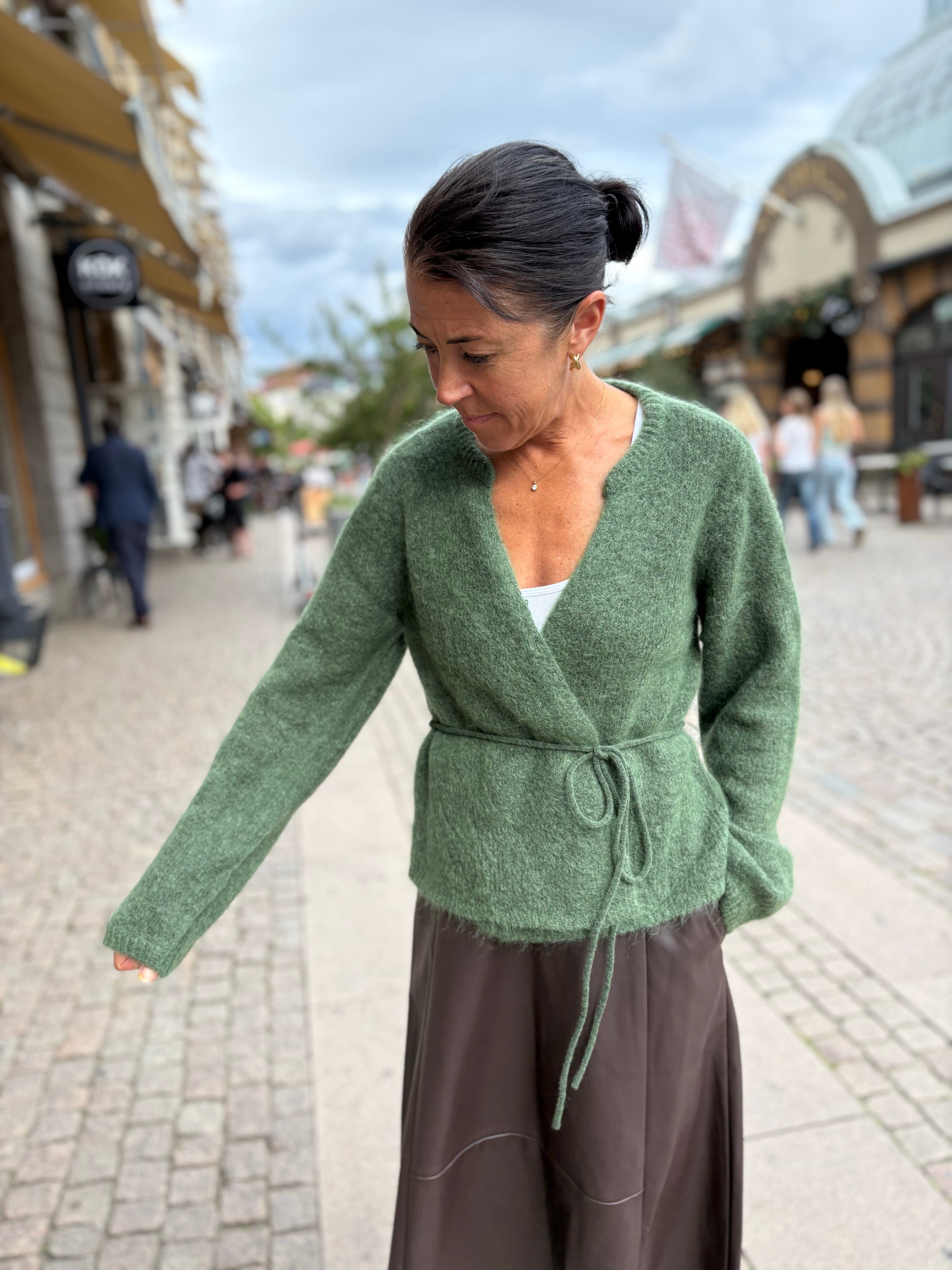 Objnete Long Sleeve Re Tie Cardigan Bronze Green Melange