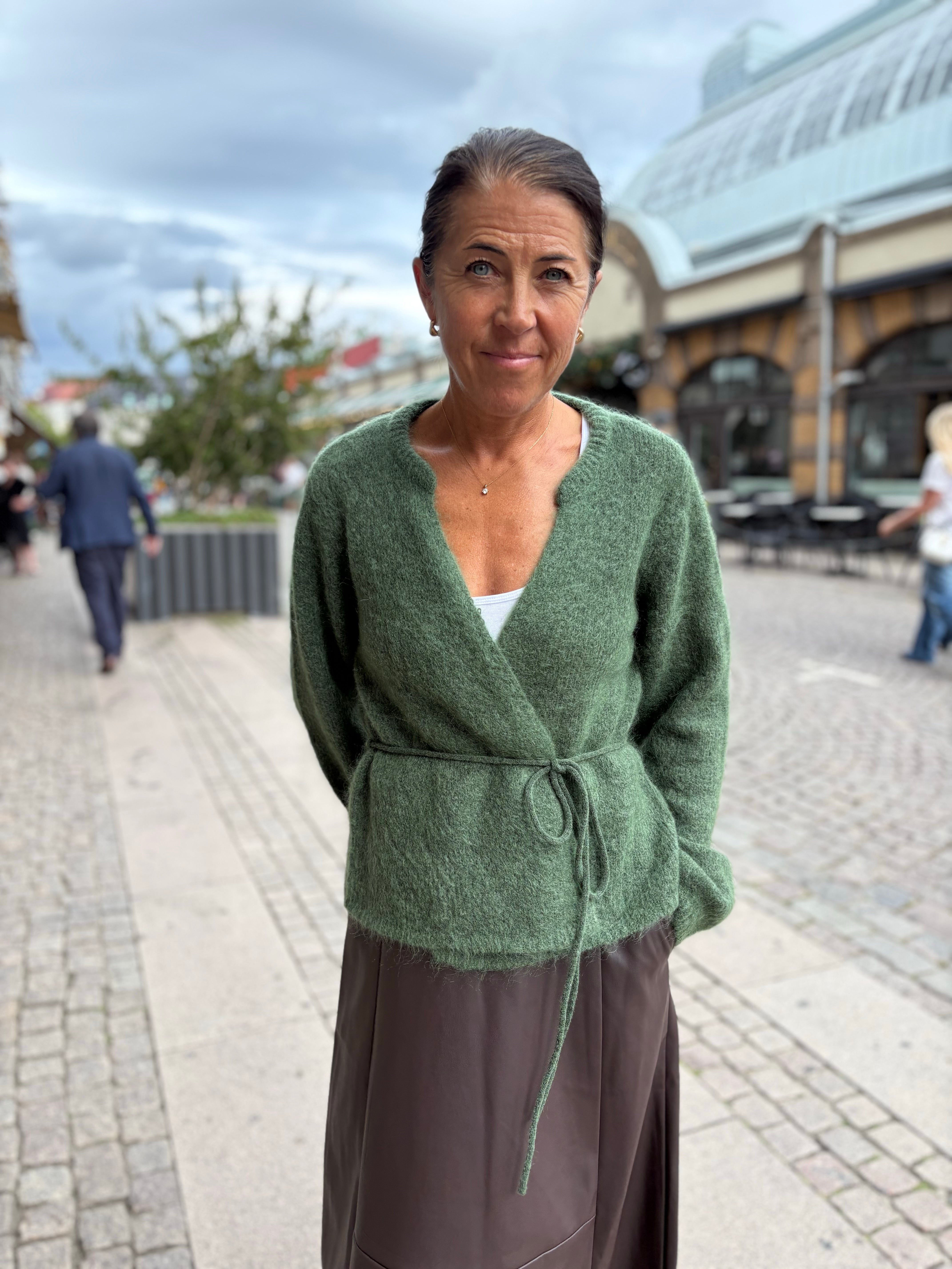 Objnete Long Sleeve Re Tie Cardigan Bronze Green Melange