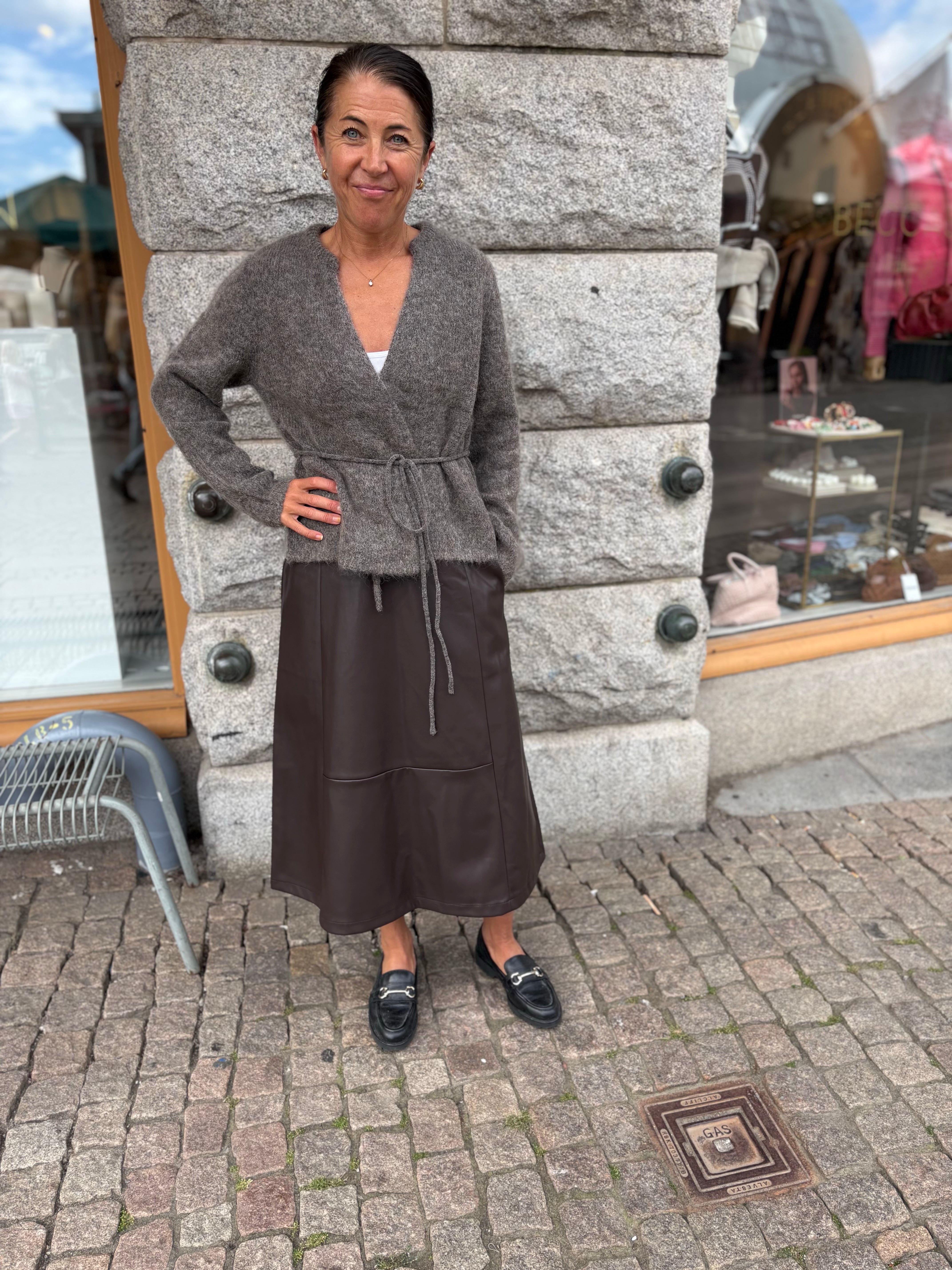 Objnete Long Sleeve Re Tie Cardigan Carafe Melange