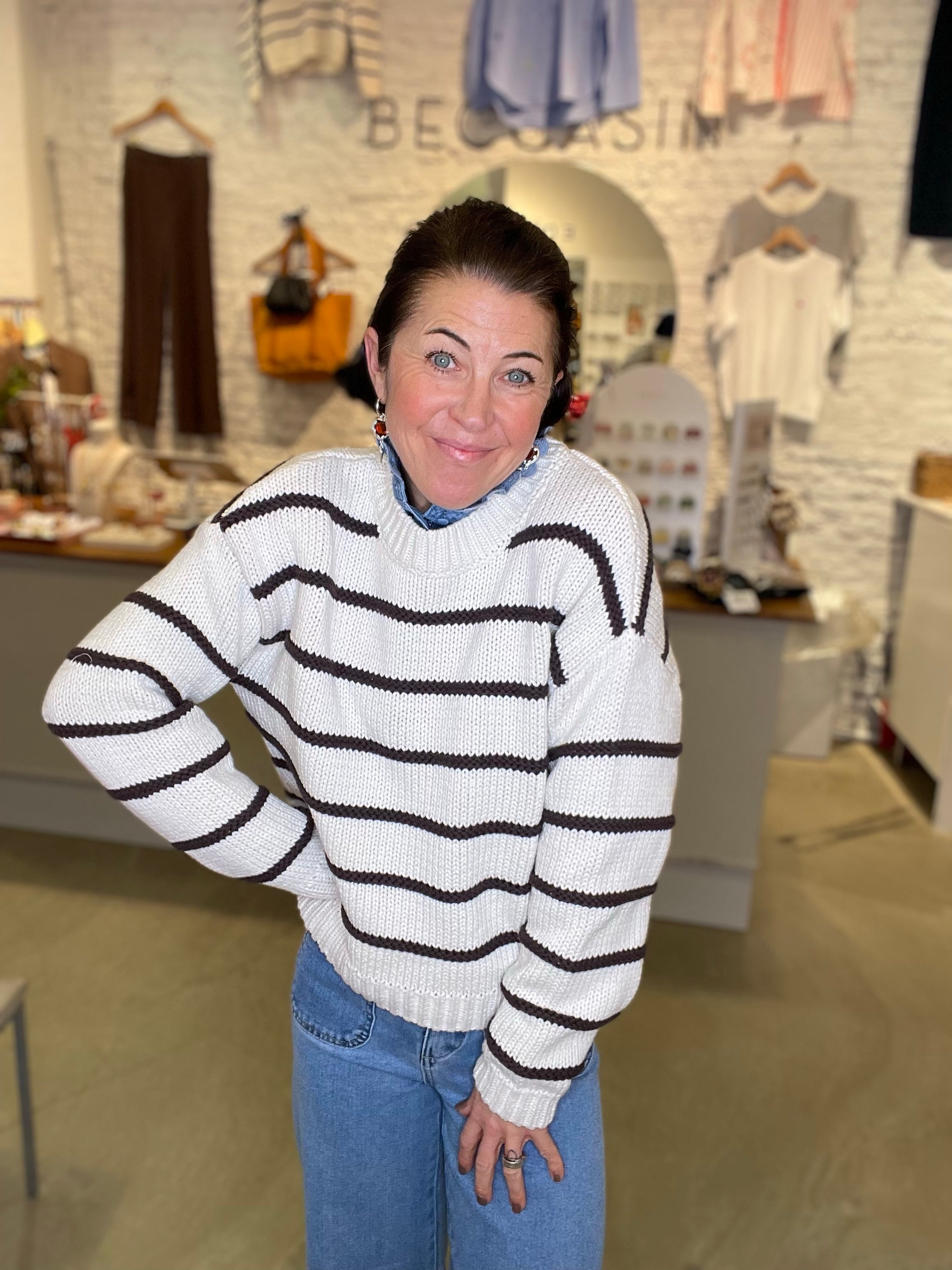 Objoda Long Sleeve Lo Knit Pullover Birch Seal Brown