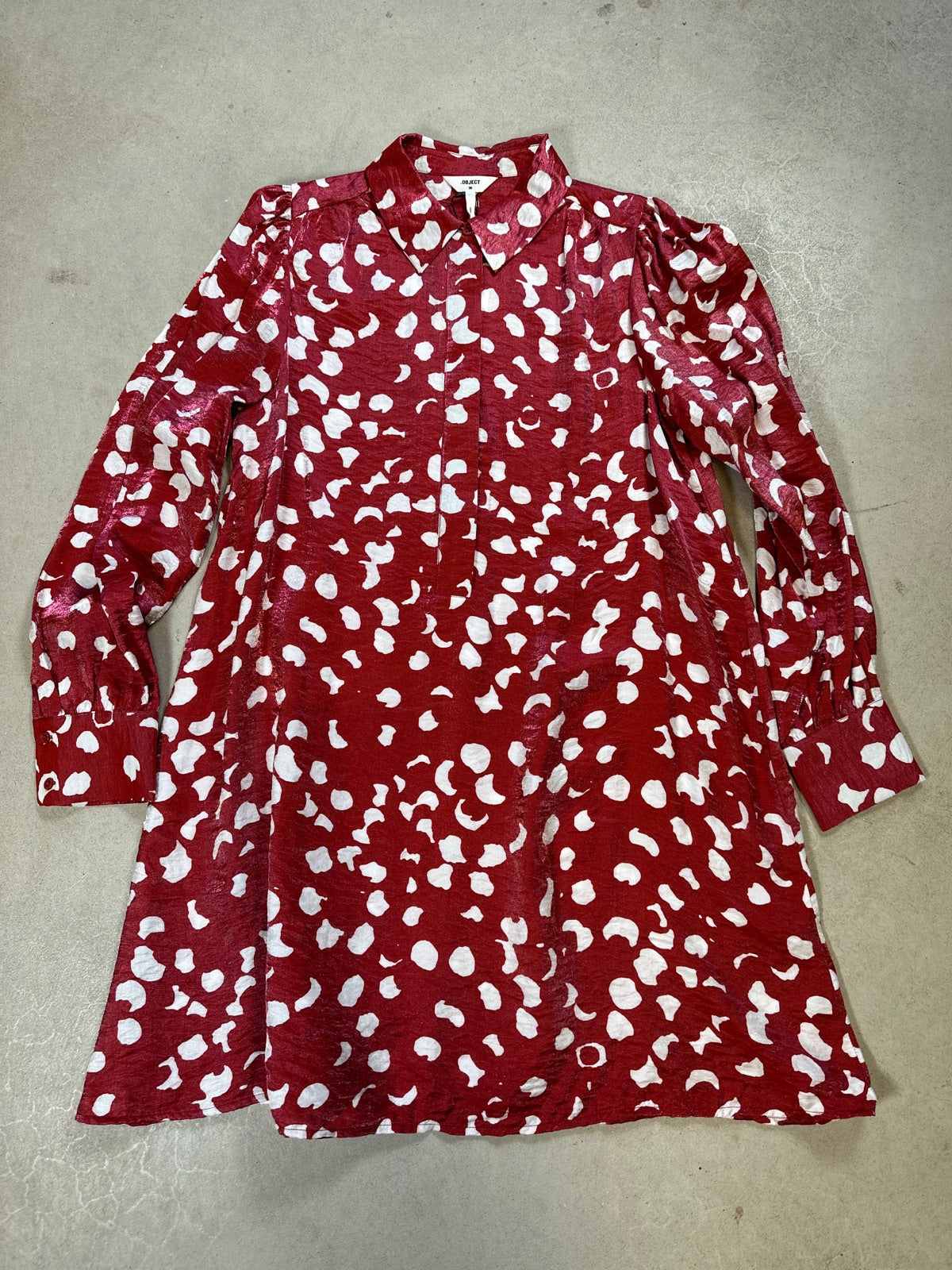 Objomika Long Sleeve Dress Red Dahlia Cloud Dancer Dots