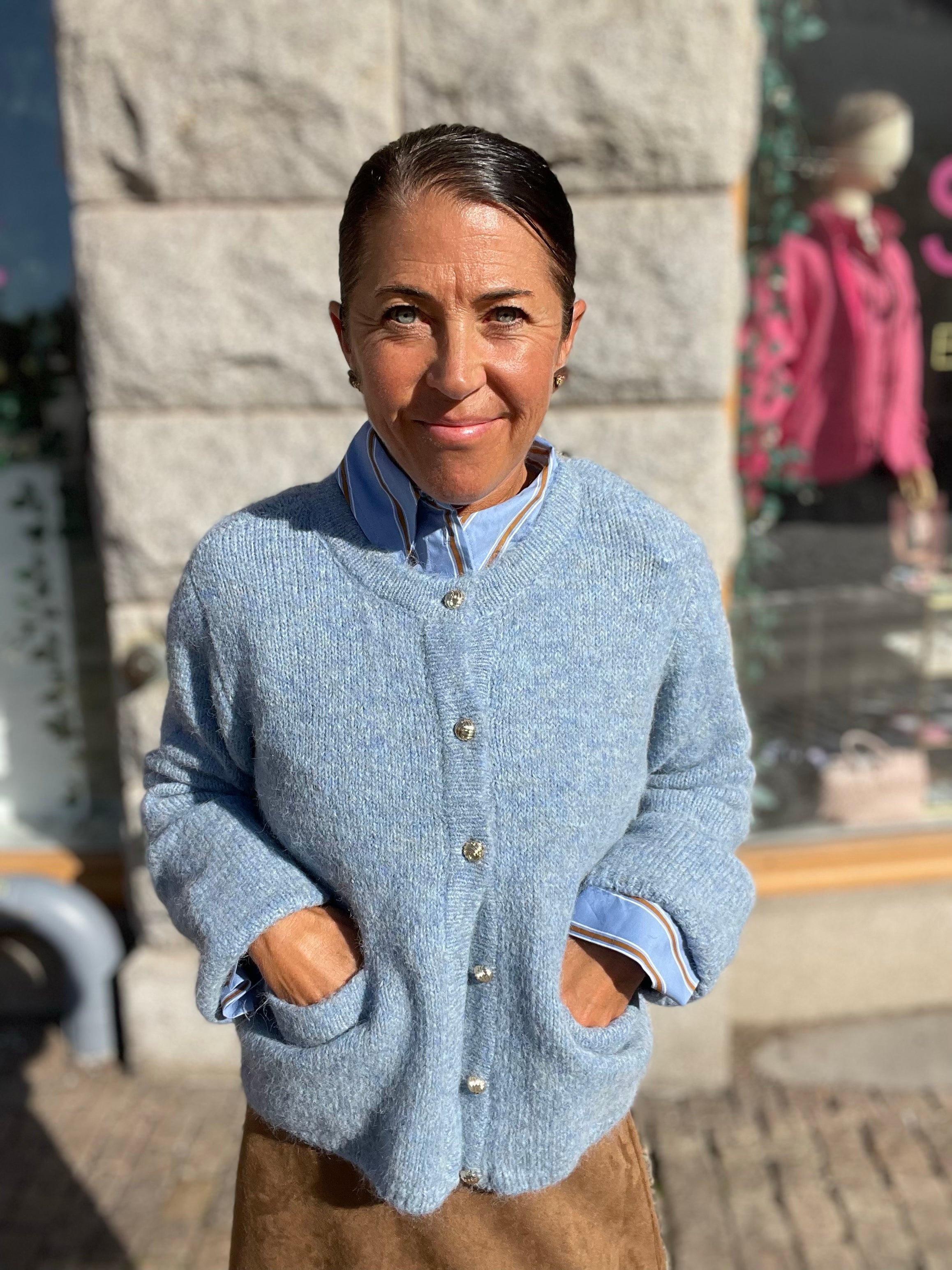 Objsaggia Re Long Sleeve Knit Cardigan Blue Shadow Melange