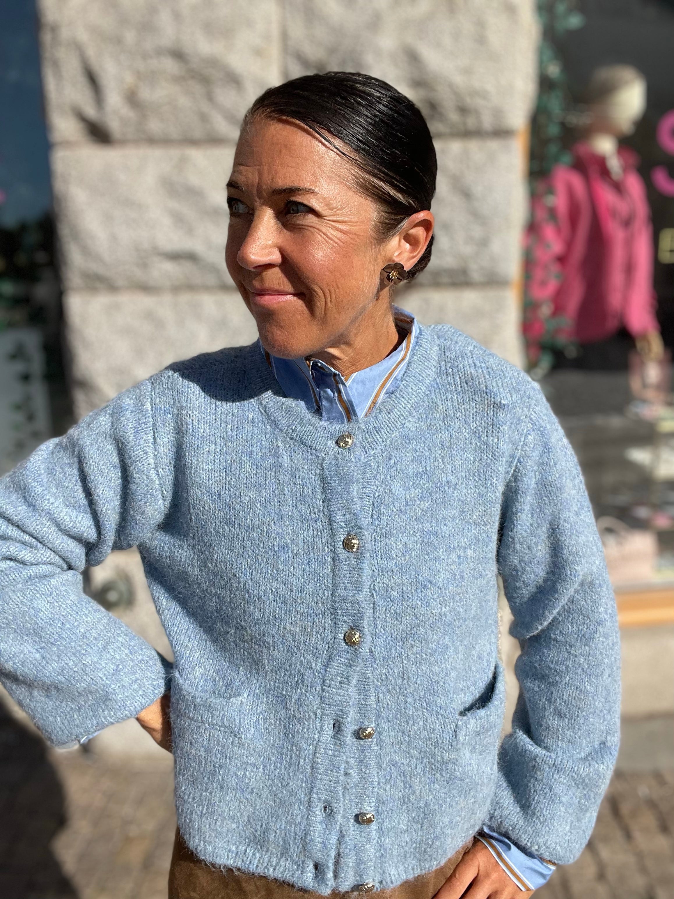 Objsaggia Re Long Sleeve Knit Cardigan Blue Shadow Melange