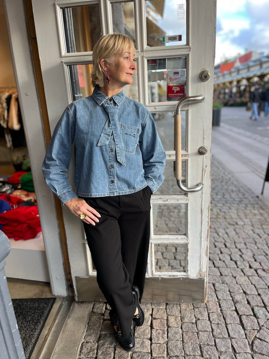 Objvilma Long Sleeve Re Short Denim Shirt Medium Blue Denim