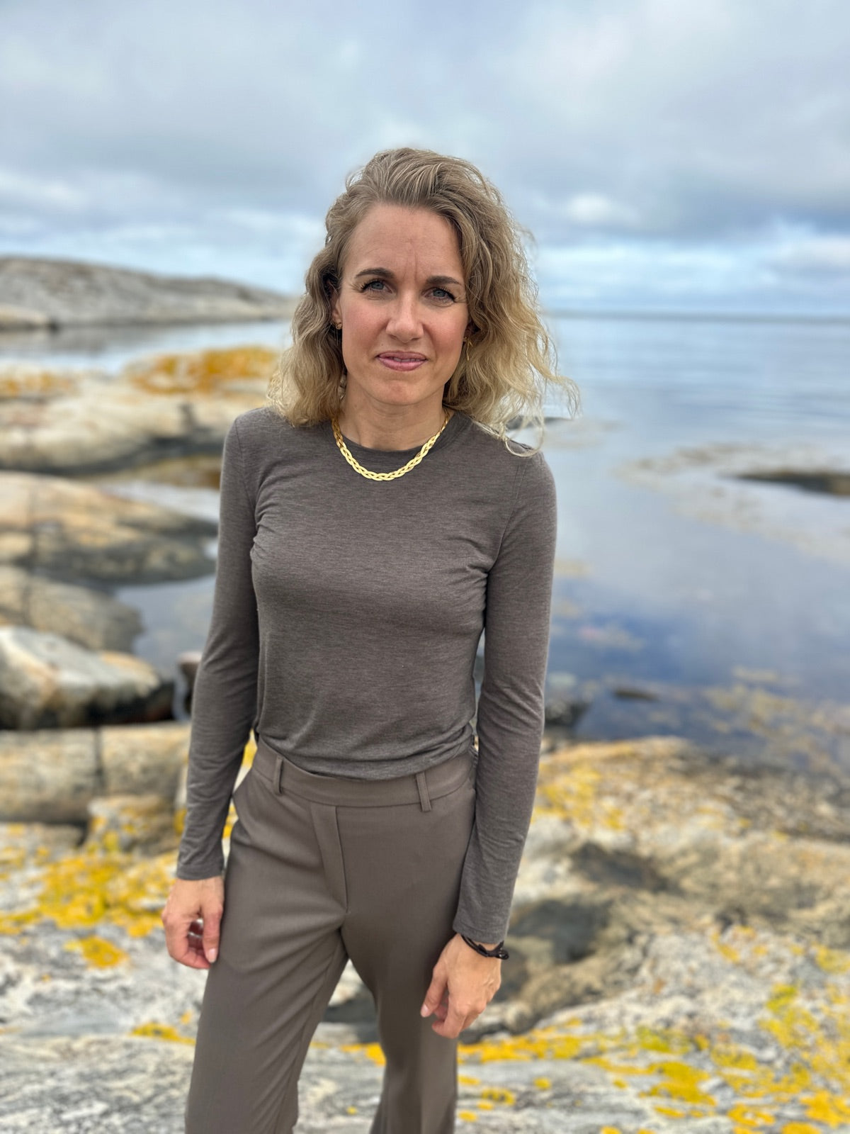 Objzofia Sli Long Sleeve O Neck Top Morel Melange