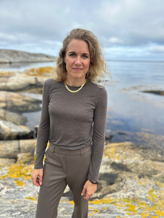 Objzofia Sli Long Sleeve O Neck Top Morel Melange