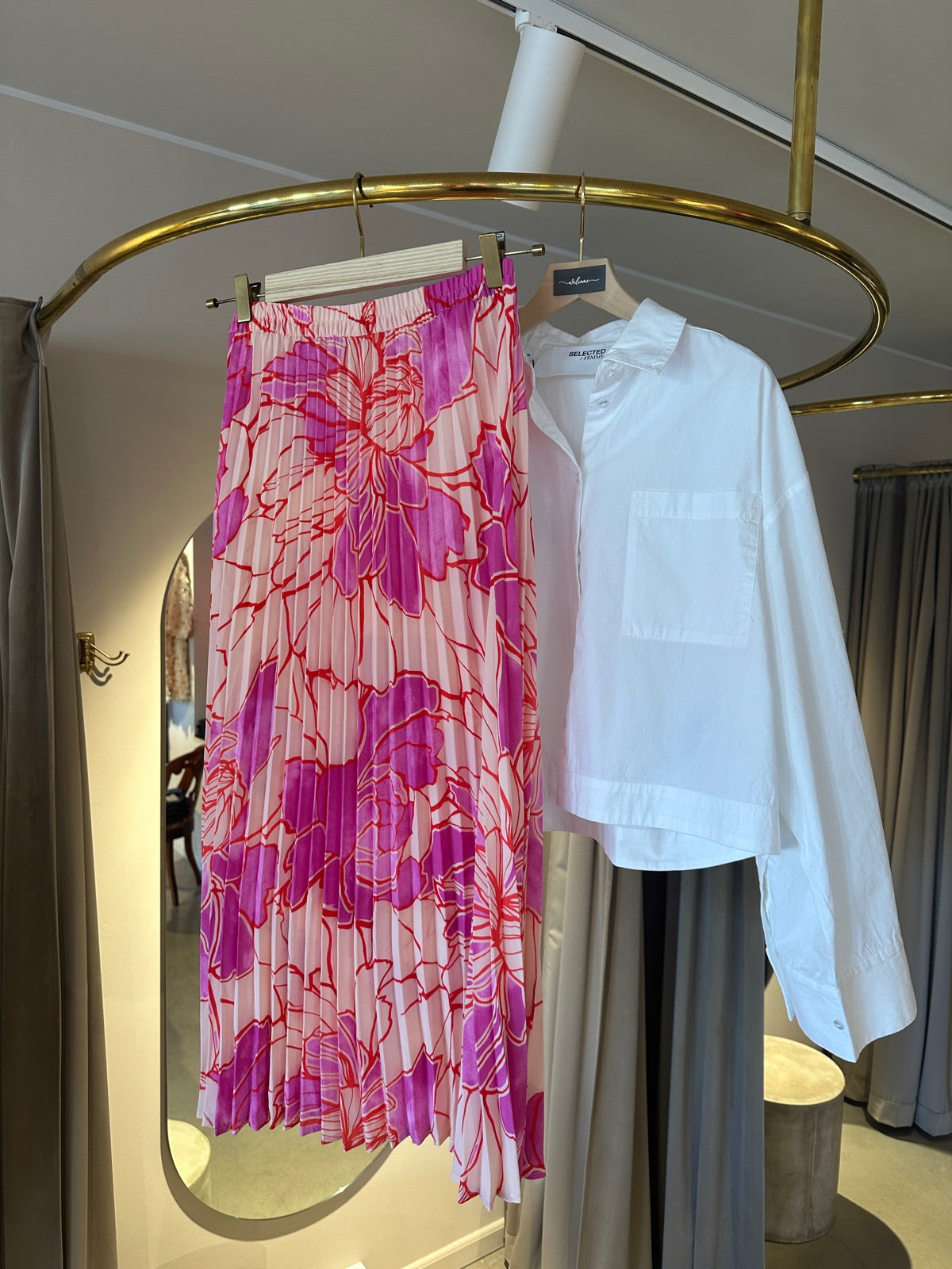 Onlalma Life Poly Plisse Skirt Super Pink  Floral Stardust