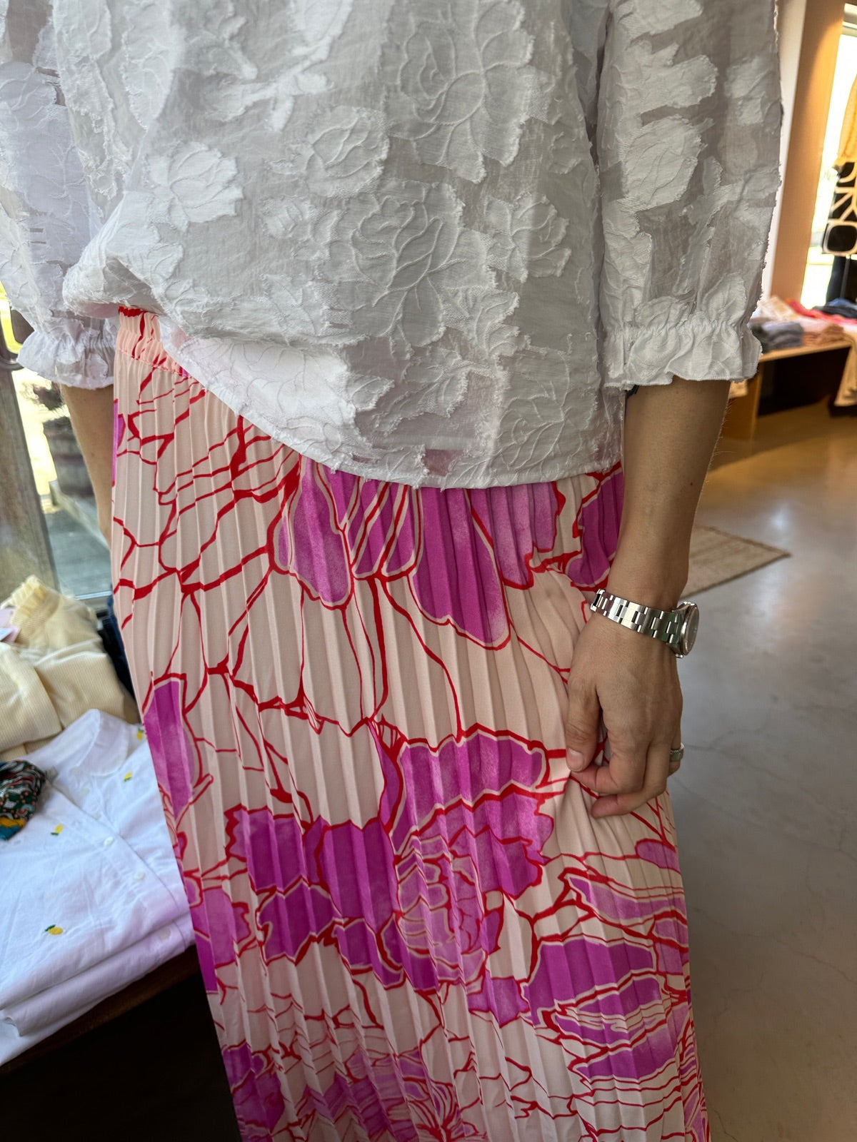 Onlalma Life Poly Plisse Skirt Super Pink  Floral Stardust